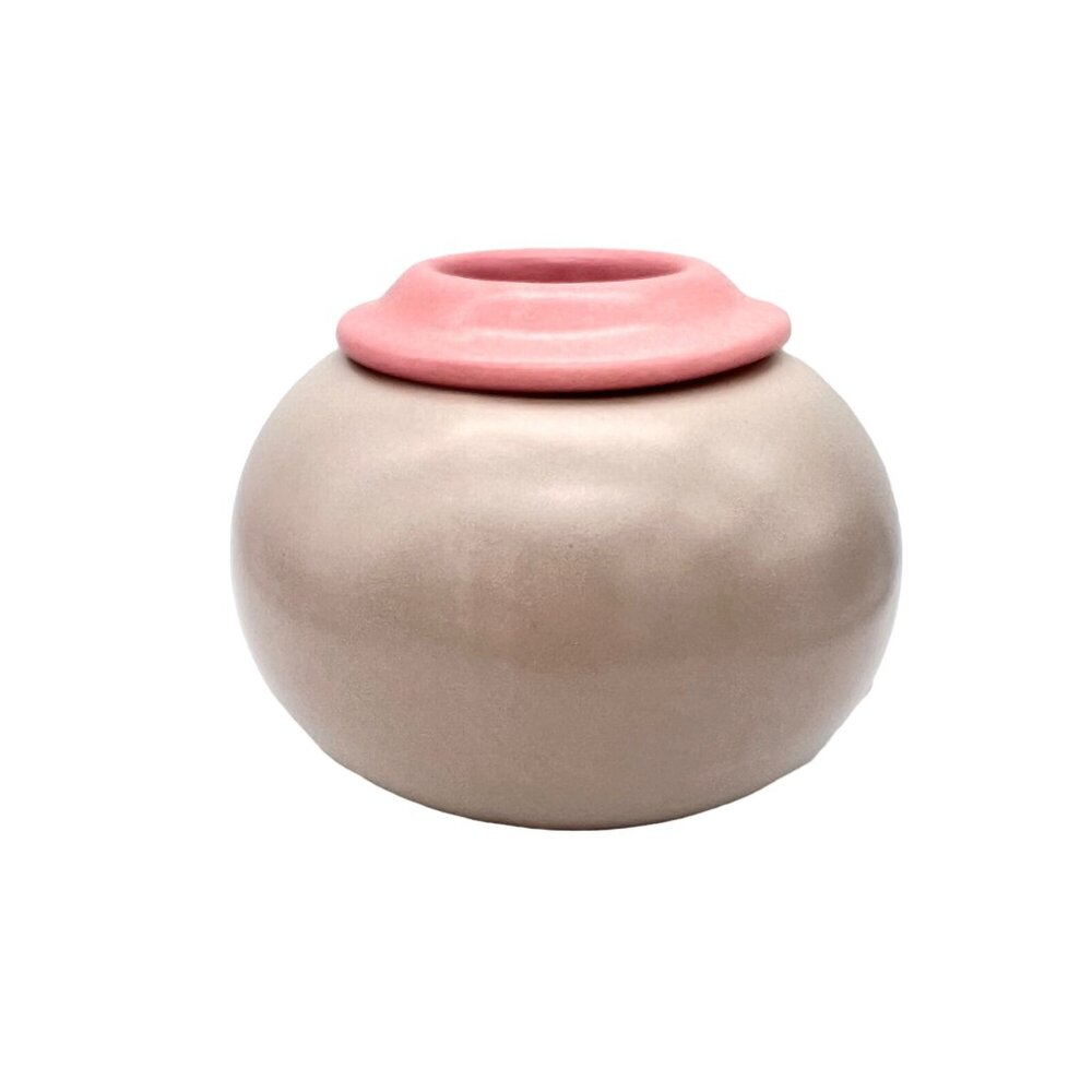 Vintage Masa Mami Hawaiian Treasure Craft Pottery Vase Pink Beige 80s Art Deco